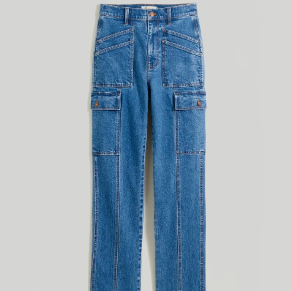 Madewell The '90s Straight Utility Cargo Jeans Densmore Wash Blue Size 31 - Picture 3 of 10